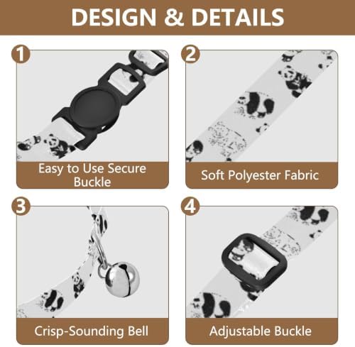 Cute Pandas Cat Bell Collar 2 Pack Puppy Collar Adjustable 10.6 to 17.1 Inches