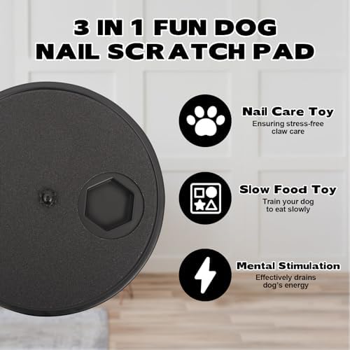 Rislobx Dog Nail Scratch Board, 3 in 1 Rotatable Round Dog Scratch Board with Food Storage Compartment Box Nail Grinder Claw Care, Stress-Free Pad (Black)