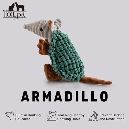 Hollypet Armadillo Squeaky Puppy Dog Toys for Small Medium Dogs, 8"