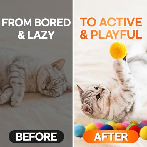 200Pcs Cat Toy Plush Balls - 1.2" Soft Pom Poms in Jar for Indoor Cats