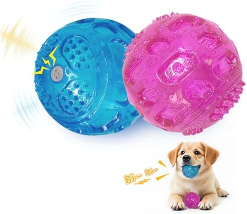 RICHIE Ultra Durable Squeaky Dog Balls 3 Inch for Large Medium Dogs, Tough Chew Toys for Aggressive Chewers, Floating Fetch Balls for Pool Play, Teeth Cleaning Dog Toys 2 Pack Red + Blue