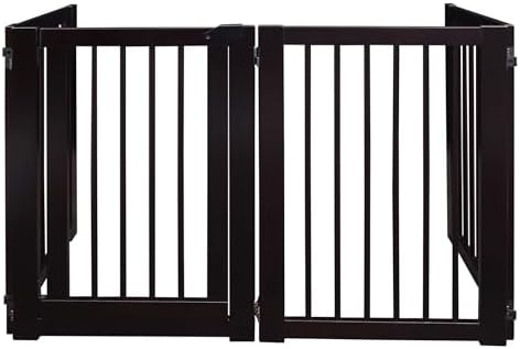Freestanding Wooden Pet Gate with Door Adjustable Dog Barrier Portable Indoor Safety Fence for Pets Durable Wood Construction Easy Walk Through Design Stylish Home Pet Safety Solution