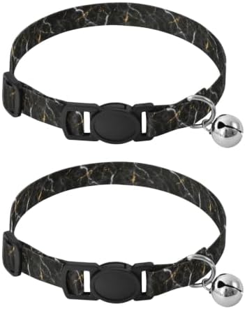 2 Pack Pet Collars Marble Veins Black Dog Bell Collar, Adjustable Length 10.6" to 17.1"