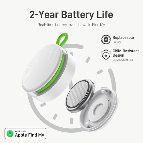 Epicka Tracker Tags with Adjustable Strap, 2-Year Battery, 4 Pack, White | Works with Apple Find My (iOS Only), IP67 Waterproof, NFC-Enabled Item Finder for Keys, Luggage, Bikes, and Pets