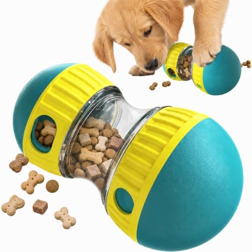 Interactive Dog Treat Dispenser Toy Ball, Adjustable Slow Feeder Rolling Ball, Puzzle Toys for Small Medium Large Dogs to Stimulate Intelligence and Relieve Boredom(Green and Yellow)