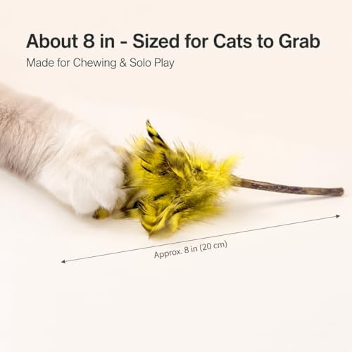 Silvervine Feather Cat Toys, 3 Pack Natural Matatabi Chew Toys for Indoor Cats, 8" Handmade Cat Toy for Chewing & Independent Play, Quiet Indoor Floor Play
