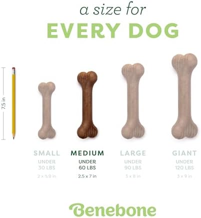 Benebone Bone Dog Chew Toy for Aggressive Chewers, Real Bacon, Medium