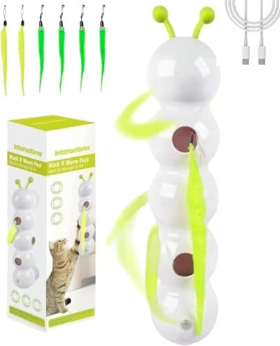 Caterpillar Cat Toy,Interactive Smart Cat toy, Rechargeable Motion Activated Cats Toys, Bite Resistant, Automatic Kitten Toys for Bored Cats for All Ages Indoor Cat (Cat Toy+4 Green Tails)