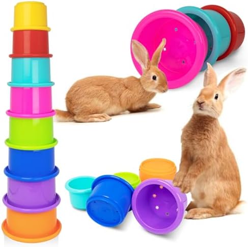 8 Pcs Colorful Stacking Cups for Rabbits, Colorful Bunny Cups for Rabbits and Small Animals, Nesting Rabbit Cups of Different Sizes, Bunny Stacking Cups for Hiding Food and Playing