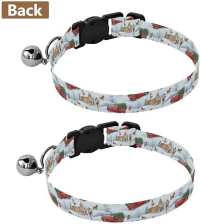 2 Pack Puppy Collar Vintage Red Trucks Christmas Trees Cat Collar with Bell, Adjustable 10.6 to 17.1 Inches