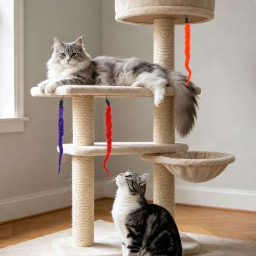 20 Pcs Cat Worm Toy Refills, Interactive Wand Attachments for Indoor Cats
