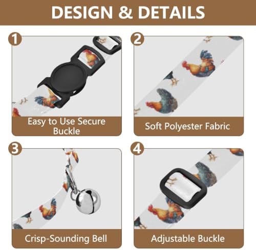 Watercolor Roosters Hens White Metal Bell Included Kitten Collar 2 Pack Lightweight Pet Collar for Cats and Dogs