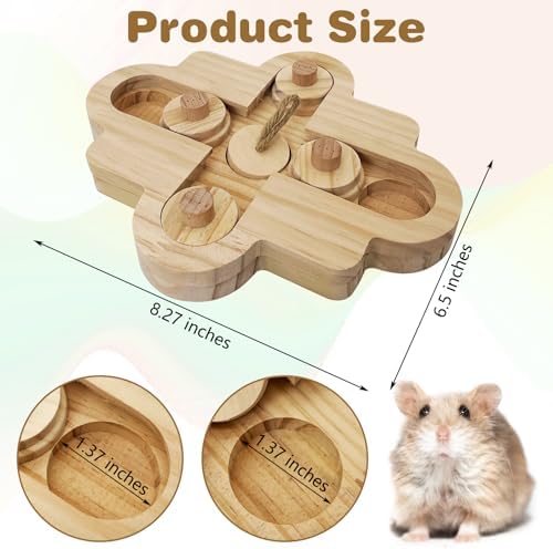 BNOSDM Hamster Foraging Toys Boredom Breaker Pet Rat Foraging Toys Bunny Puzzle Toys for Rabbits Interactive Bunny Toys Wooden Hamster Enrichment Toys for Guinea Pig Chinchillas Small Rodents,5-Hole