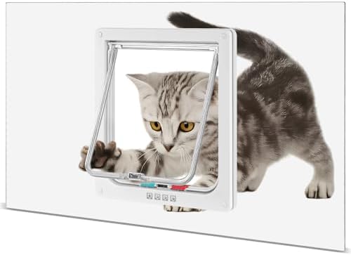 Cat Door for Window Insert, Fits 14-24 Inch, Clear Plexiglass, 4-Way Lock