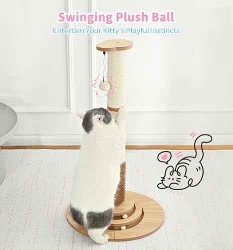 Made4Pets Tall Cat Scratching Post for Indoor Cats with Self Groomer, 33.6"