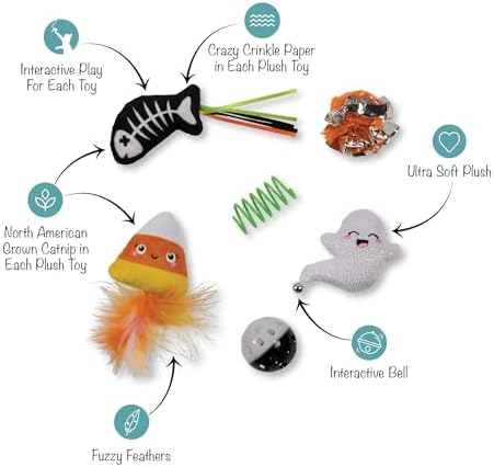 Fringe Studio Pet Toy, Sweet Treats, Spooky FEATS 6 PCS Multipack Cat Toy Set, PetShop Collection (610028)