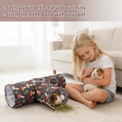 Rypet Guinea Pig Tunnel Hideout 3-Way Collapsible Small Pet Tubes, Mashroom
