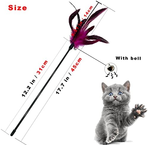 CATENAS 6 PCS Feather Stick Cat Toys, Interactive Wand for Indoor Cats