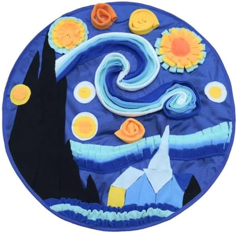 Dog Snuffle Mat Interactive Round Shape Sniff Feeding Food Mats Pet Foraging Treat Dispenser Toy Slow Feeder for Dogs Rabbits (Night Sky)
