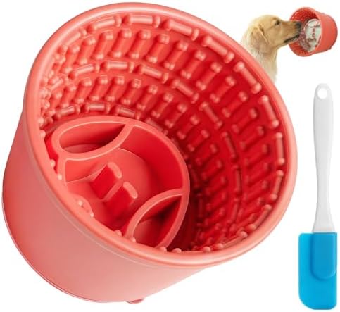 Large Silicone Dog Bowls,Non-Slip Dog Licking Treat Dispenser,Anxiety Relief Slow Feeder Treat Dispenser, Slow Feeder Bowls for Small Medium Large Breed Dogs,BPA Free Silicone(red-4cup).