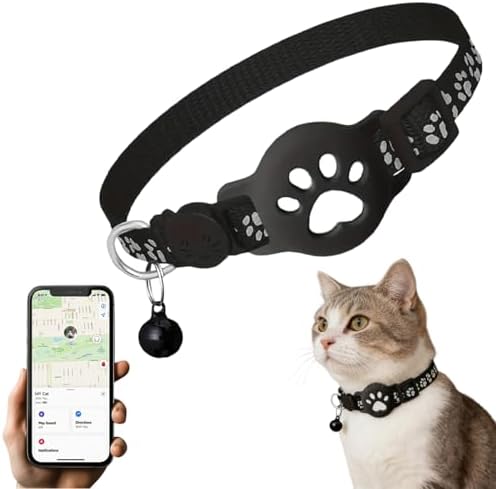 GPS Cat Collar Tracker, Smart Tag Waterproof for Find My, No Monthly Fee Advanced Tracking Solution for Small and Large Cats, Pet Device (Black_B)