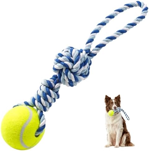 Interactive Tug of War Rope Toy Outdoor Dog Toy with 1 Knot & Tennis Ball