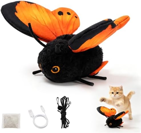 Smart Sensing Flapping Butterfly Toy Interactive Cat, Interactive Butterfly Cat Toy, Realistic Wing Motion, Sensor Triggered, Orange