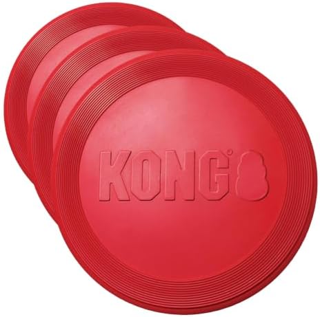 KONG Flyer - Durable Dog Toy for Outdoor Playtime - Natural Rubber Flying Disc, Dog Toy for Fetch - Safer Disc for Healthy Activity - for Medium/Large Dogs (Pack of 3)