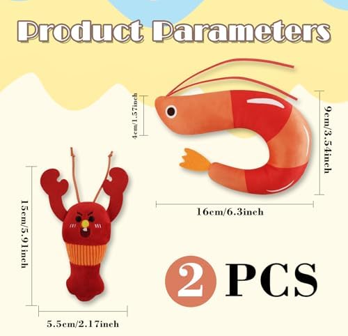 Andiker 2 Pcs Catnip Toys for Cats, Cute Shrimp and Lobster Shape Plush Toy with Catnip PP Cotton Built-in Bells Funny Interactive Cat Toys for Indoor Cats Bite Chew Hunting