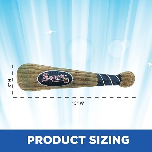 MLB Atlanta Braves Baseball Bat Toy for DOGS & CATS. Soft Corduroy Plush Dog Toy with Inner SQUEAKER, MLB Chew Toys for Dogs or Cats. Durable Fun Interactive Dog Toy with Team Names and Logo