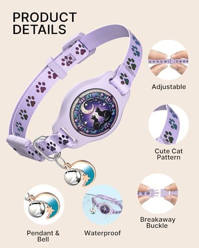 Airtag Cat Collar Breakaway, 2 Pack Cat Collar with Apple Airtag Holder | Reflective Waterproof Cat Collar with Bell, Easy Tracker with Airtag Collar, Adjustable 8-12In Lightweight & Comfortable