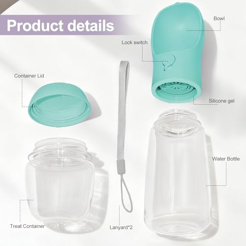 Portable Dog Water Bottle with Food Container, Drinking Bottle for Travel
