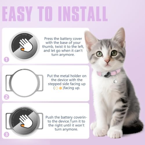AirTag Cat Collar, Elastic Tracker Collar with Airtag Holder and Bell | Compatible with Apple Air Tag, Lightweight & Scratch Resistant, Adjustable Stepless GPS Pet Collar for Cats Kittens, Purple