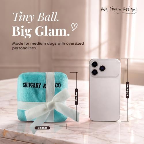 Dog Diggin Designs Sniffany & Co Large Plush Dog Toy Box | Luxury-Inspired Parody Designer Gift Box with Built-in Squeaker, Soft Plush Interactive Dog Toy – Thinking Outside The Box!