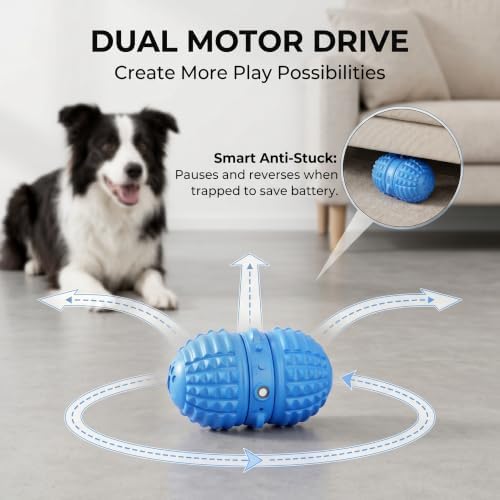 Smart Interactive Dog Toy, 8 Modes Automatic Rolling Ball with a Recording Function, Food-Grade Rubber Material Interactive Dog Ball for Medium and Large Dogs，Blue