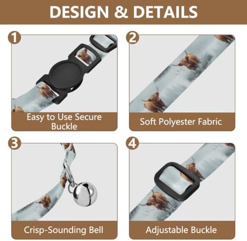 Highland Cows Kitten Collars 2 Pack Collar for Puppy Adjustable 10.6 to 17.1 Inches