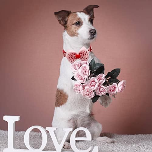 azuza Dog Collar Adjustable Spring Dog Collars with Removable Bowtie & Lovely Pink Heart Pattern for Puppy and Small Dogs