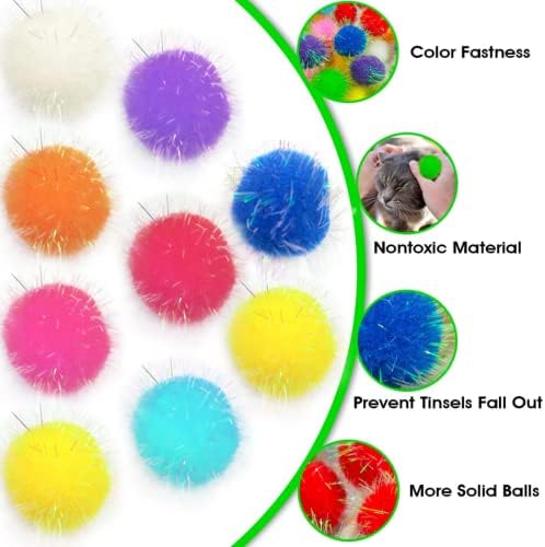 20 Pieces 1.6 inches Sparkle Pom Pom Balls for Cat - Interactive Glitter Balls, Multicolor, Best as Kitten Play Toys
