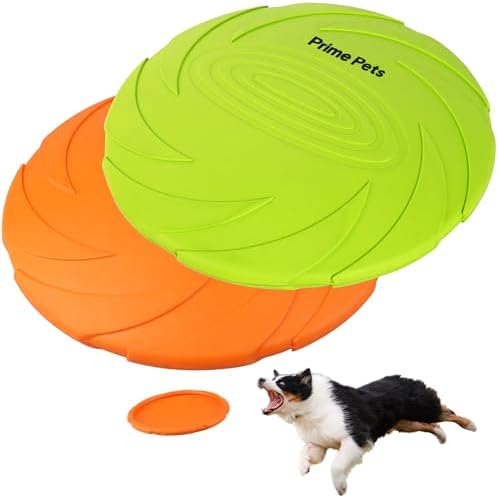 PrimePets Dog Flying Disc, 2 Pack, 7 Inch, Durable Dog Toys, Natural Rubber Floating Flying Saucer for Water Pool Beach, Orange and Green