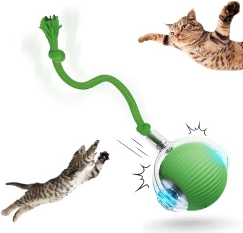 Interactive Rotating Cat Ball Toy, 360 Smart Rolling Ball Electric, Automatic Moving for Cats & Kittens (Green)