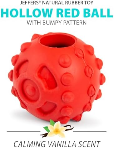Jeffers Pet Natural Rubber Dog Chew Toy – Red Hollow Ball, Medium – Treat Dispensing, Vanilla Scent, Durable, Non-Toxic, Dishwasher Safe, Interactive Fetch & Tug Toy - Perfect for Training