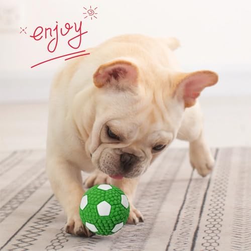 Squeaky Chew Dog Toys Interactive Sports Balls with Squeaker Soft Latex Rubber Bouncy Fetch Ball Toy (Soccer, Volleyball, Football, Tennis) for Puppy & Dog (Soccer-Green,Large)