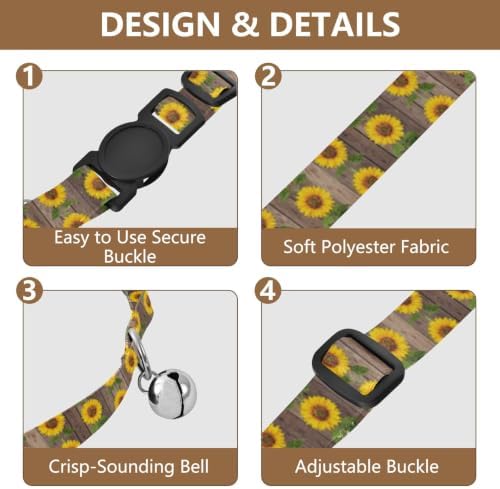 Sunflowers Green Leaf Rustic Pet Collars 2 Pack Dog Collars for Small Dogs Adjustable 10.6 to 17.1 Inches