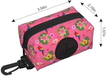 Flamingos Flower Parrot Palm Pink Summer Holiday Dog Poop Bag Dispenser with Used Waste Bag Holder Carrier fits Any Dog Leash