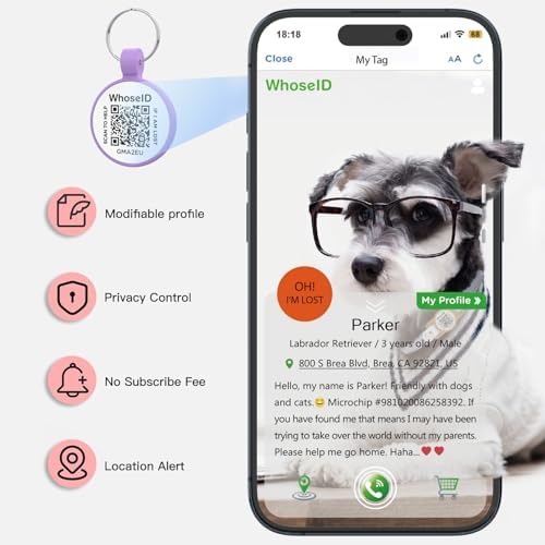 QR Code Cat Tag, Modifiable Online Profile, Multiple Emergency Contact, Silicone Cat Tag, Lightweight, Waterproof, No Jinging, Collar Accessories (Medium to Large Breeds - 1.25", Purple)