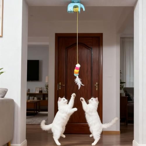 Smart Interactive Teaser Auto Retractable Hanging Door Mounted Entertainment for Active Felines Fitness Hanging Door Puss Teaser