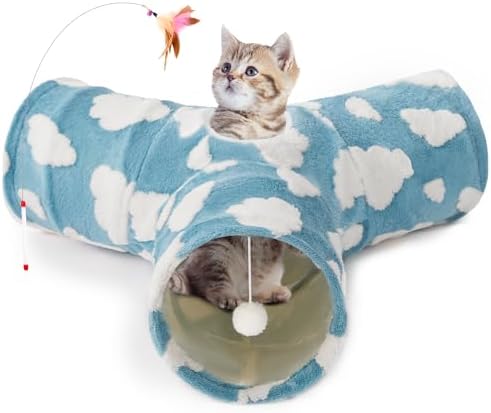 Tempcore Cat Tunnel, 3-Way Collapsible Toy for Indoor Cats, Blue Cloud
