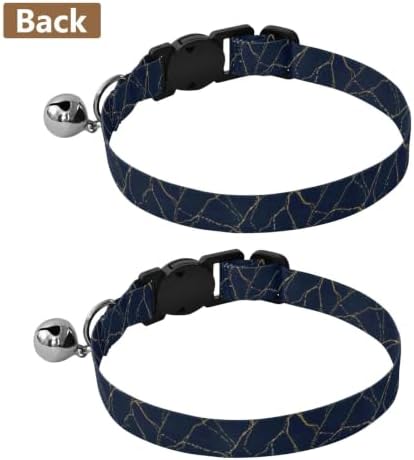 2 Pack Puppy Collar Marble Navy Cat Bell Collar, Adjustable 10.6 to 17.1 Inches
