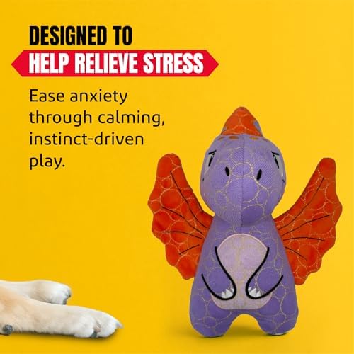 Bite Force - Durable & Strong Dog Toy Purple Dino with Squeaker, Kevlar-Reinforced for Aggressive chewers.