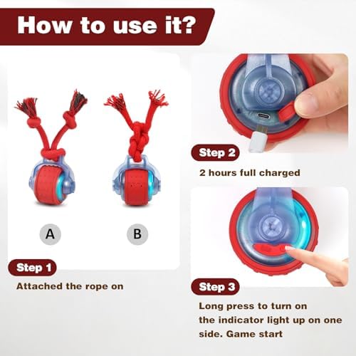Muhhiba Interactive Dog Toys, Automatic Moving Dog Toy with Rope, Motion Activated, Rechargeable Dog Ball to Keep Them Busy